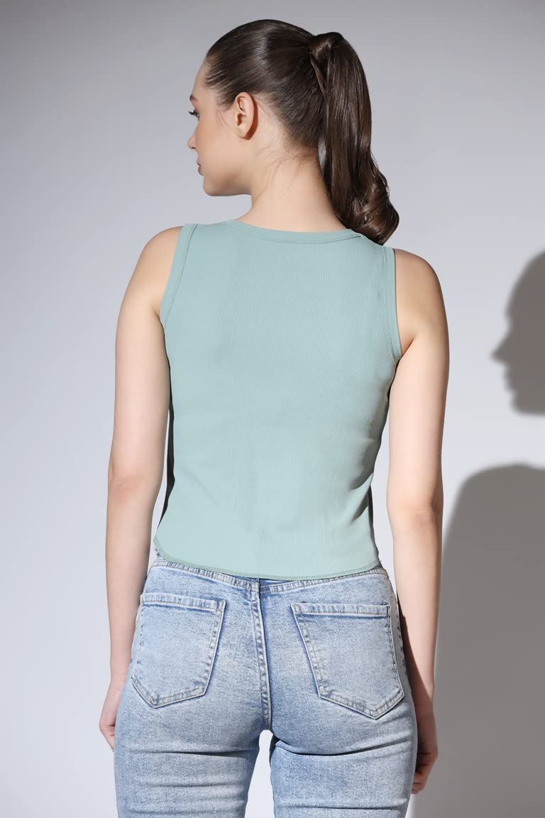 Leriya Fashion Tops For Women | Ribbed Blessed Printed Western Sleeveless Regular Fit Tank Crop Tops For Girls | Casual | Colleg