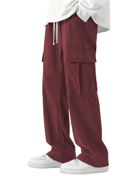 Greciilooks Cargo Joggers For Men  Cotton Loose Fit Utility Pants With 6 Pockets | Durable Outdoor & Hiking Trousers Maroon