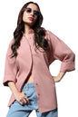 High Star WomenS Cotton Solid Oversized Fit Shirt (Hswshs23001_Pink_1)