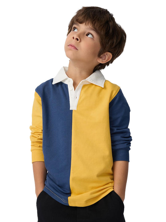 The Souled Store Solids : Blue,Mustard(Colourblock) Boys Long Sleeves Round Neck Color Blocked Relaxed Fit Cotton Sweatshirts