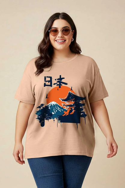 Juneberry 100% Pure Cotton Oversized Baggy Fit Cool Front Chest Graphic Printed Half Sleeve Plus Size T-Shirt For Women & Girls