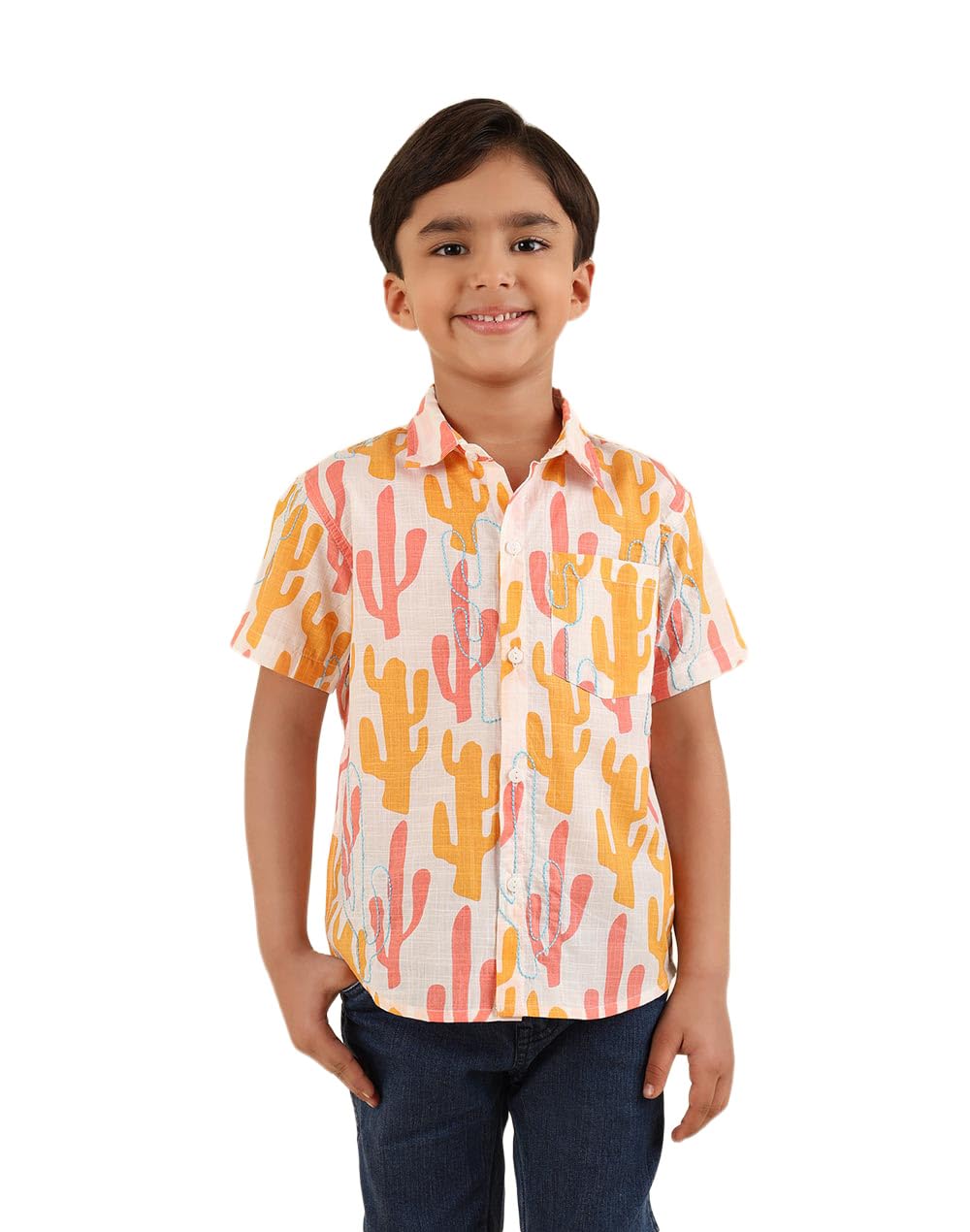 Fabindia Boys Multi-Color Printed Spread Collar Shirts