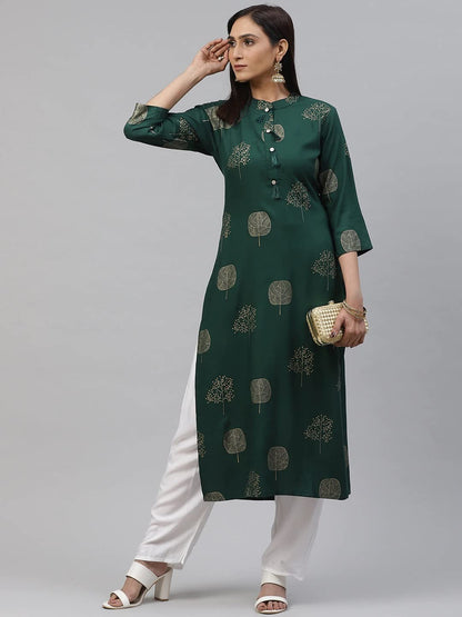 ANNI DESIGNER Women's Rayon Printed Straight Kurta with Palazzo (PAN FLOWER-02)