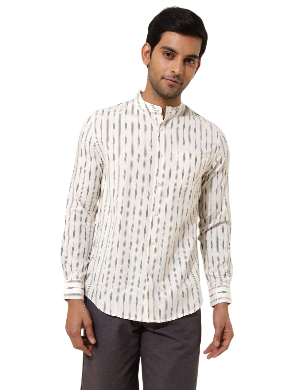 Fabindia Men White Band Collar Long Sleeves Shirt