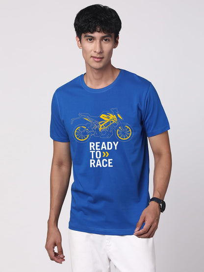 ADRO Men's Biker Design Printed 100% Cotton T-Shirt - Regular Fit, Printed T-Shirts for Men (RN24-KTM-RB_Royal Blue)