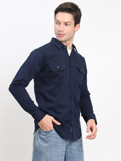 Shasmi Mens Double Pocket Cotton Shirt | Formal | Office Wear | Plain | Full Sleeve - Slim Fit Shirt for Men | Shirt for Men |