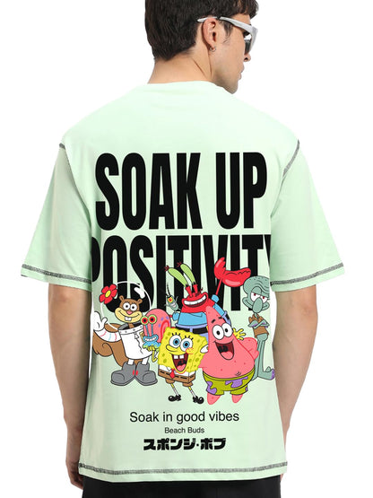 Bewakoof Official Spongebob Merchandise Mens Graphic Print Oversized Fit Half Sleeve Round Neck Cotton Jersey T-Shirt_648704_Gr