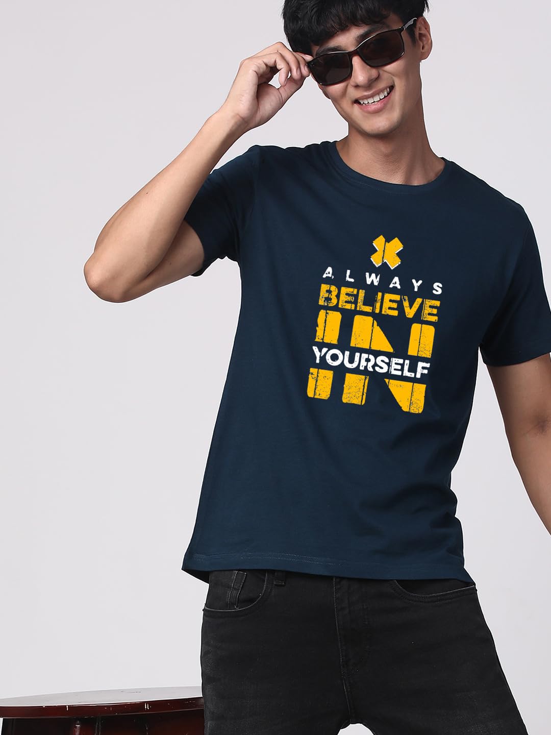 ADRO Believe in Yourself Printed T-Shirts for Men & Women (RNR-S35-BEL-SB_Teal)