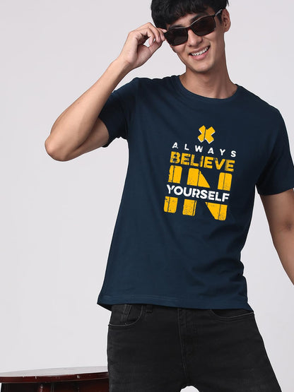 ADRO Believe in Yourself Printed T-Shirts for Men & Women (RNR-S35-BEL-SB_Teal)