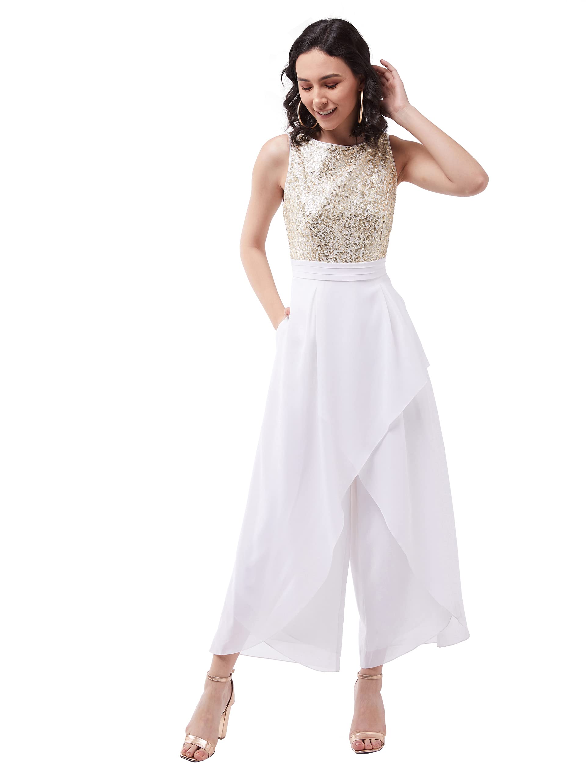 Miss Chase WomenS Off White Solid Relaxed Fit Round Neck Sleeveless Regular Length Jumpsuit (Mcss21D14-71-114-06,Off White,Xl)