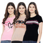 Preneum Womens Cotton Regular Fit Latest Graphic Stylish Printed Short Sleeves Casual T-Shirt || Trend & Style (Pack 3), Pink &