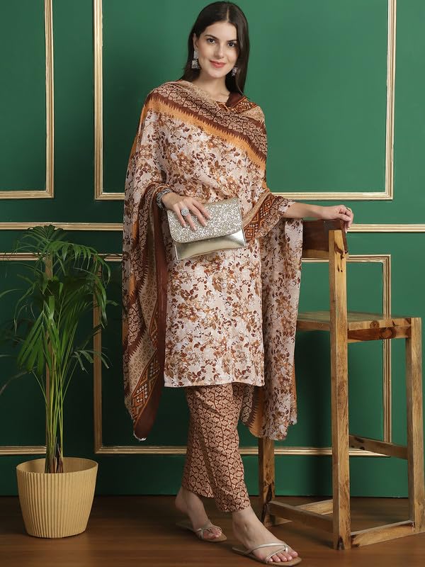 Pinkmint Straight Cotton Printed Kurta And Pant Set With Fancy Dupatta 3 Piece Suit Set Festival
