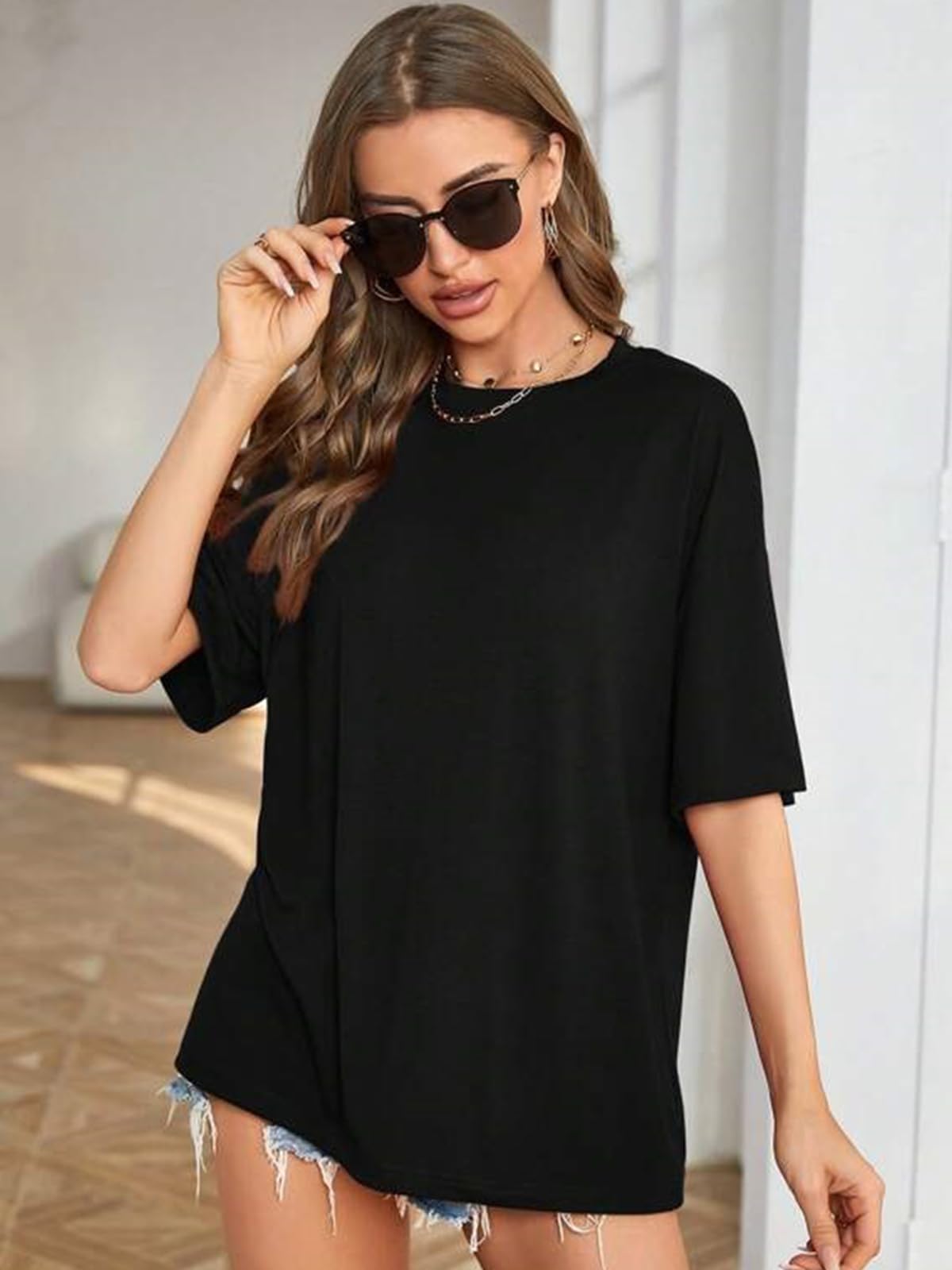 Juneberry Pure Cotton Oversized Loose Baggy Fit Drop Shoulder Half Sleeve Cool Front & Back Graphic Printed Round Neck T-Shirt F