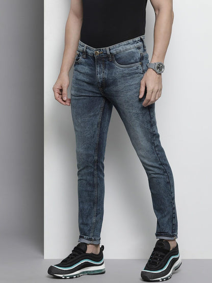 The Indian Garage Co Men Slim Fit Badges Mid-Rise Stretchable Jeans Blue