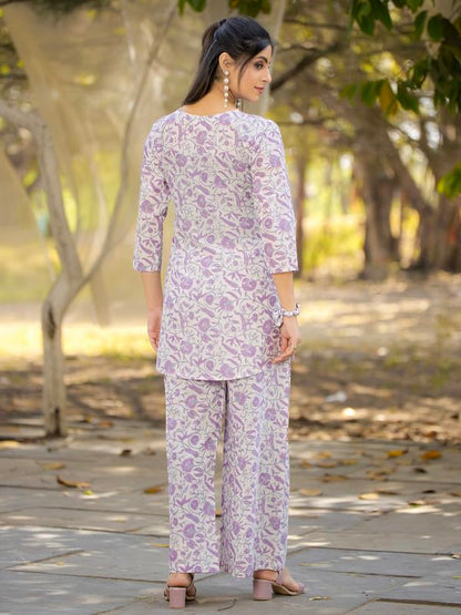 Tee Projekt Cotton Ethnic Wear Co Ord Set For Women | Festive Co Ord Set For Women Purple