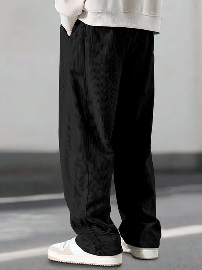 Preneum Men Mid Rise Poly Cotton Loose Fit Trouser || Korean Style Travel & Lounge Wear with Pockets||Black & Off White & Beige|