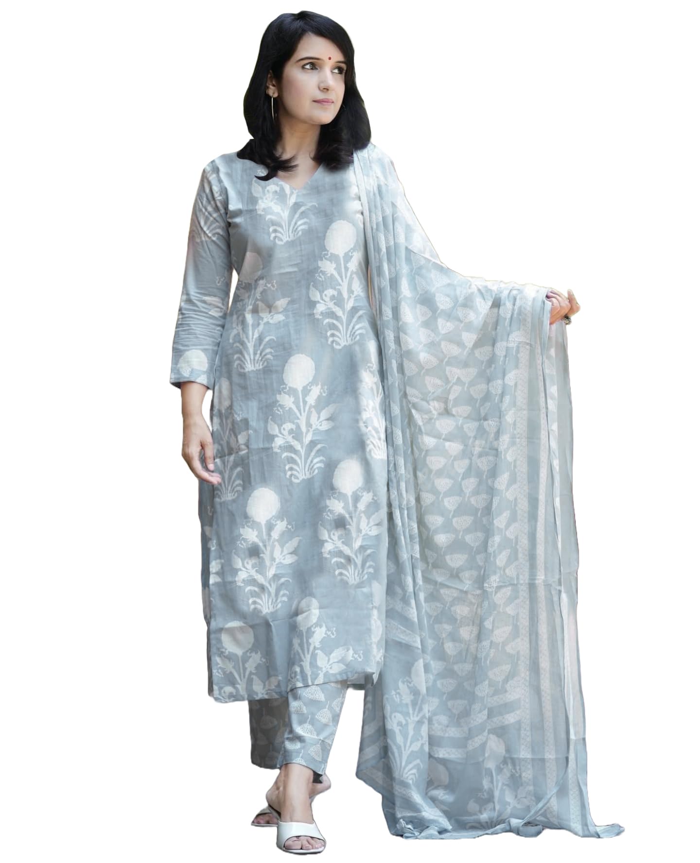 ANNI DESIGNER Womens Rayon Blend Floral Straight Kurta with Pant & Dupatta (Zuri Purple_Grey_XX-Large)