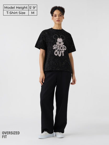 The Souled Store| Official Disney: Spaced Out ft. Mickey Mouse (Oversized) Womens and Girls T-Shirts|Half Sleeve|Loose fit Graph