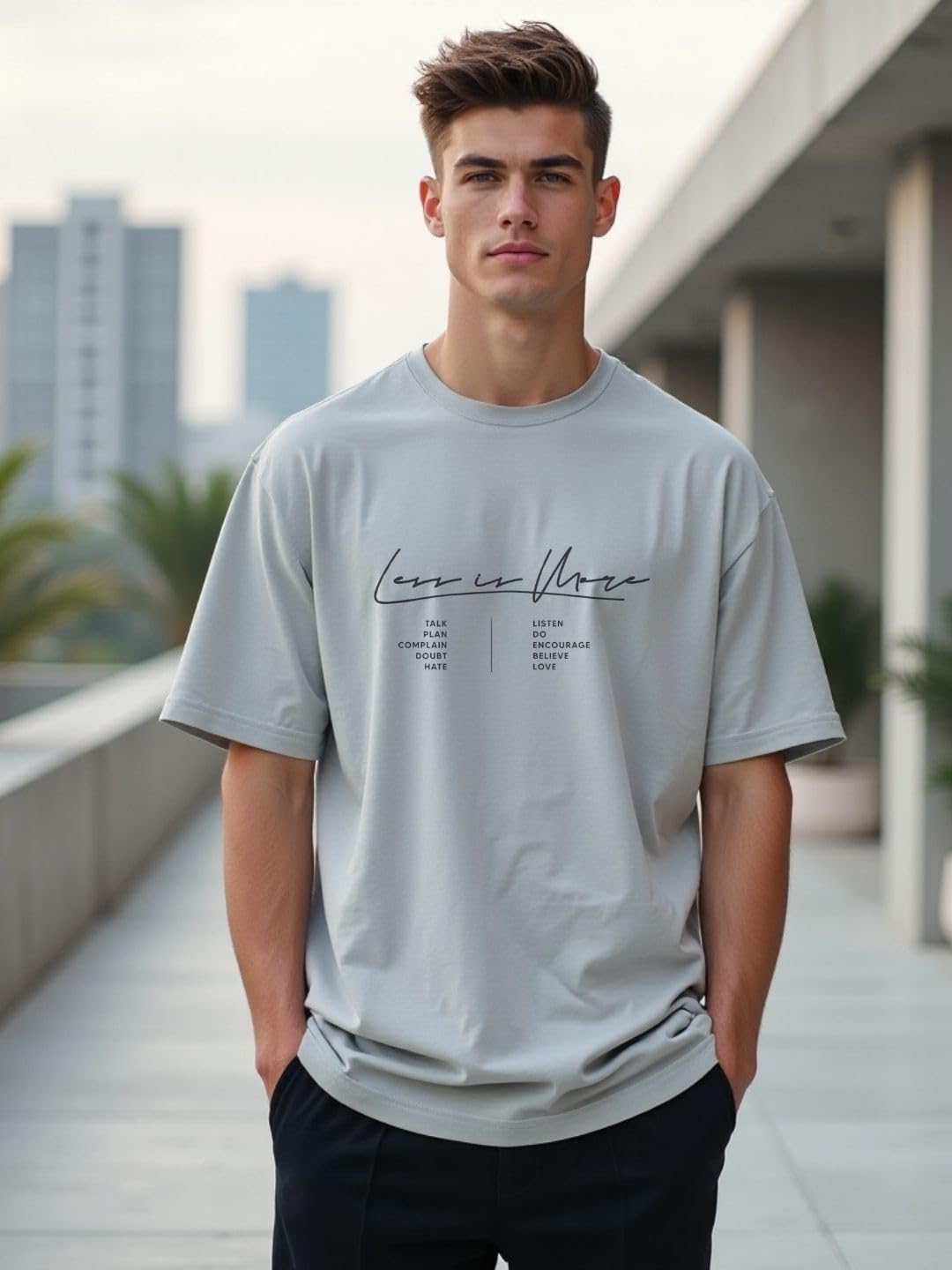 Nobero MenS Solid Oversized Fit T-Shirt (1M-Twrt-C0910-Og_Grey Melange