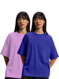 JUNEBERRY Pure Cotton Drop Shoulder Oversized Baggy Fit Half Sleeve Plain Solid Round Neck Multicolor T-Shirt for Women & Girls