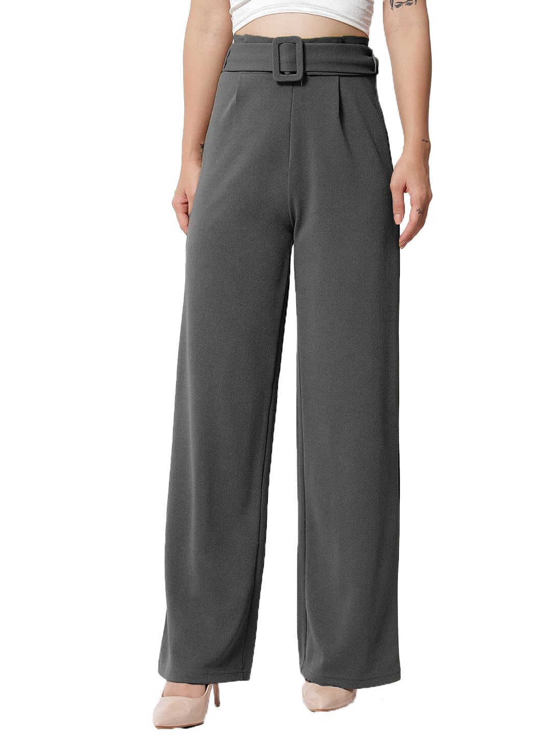 Kotty Women Regular Fit Cotton Blend Trousers Dark Grey