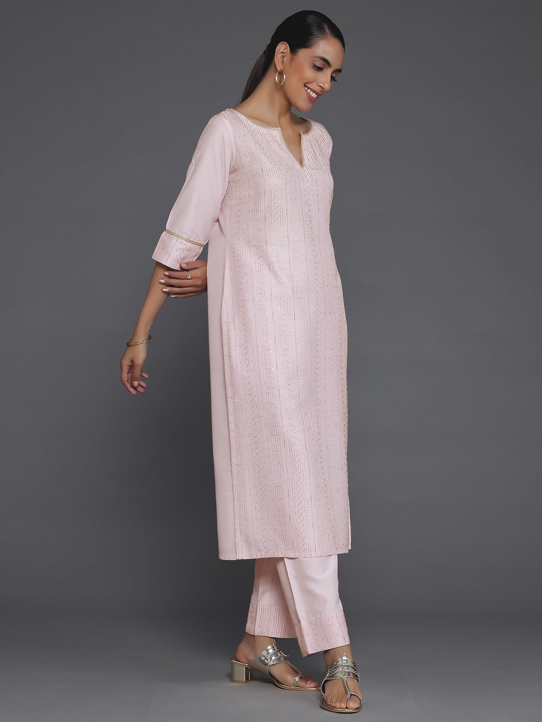 Libas WomenS Silk Blend Kurta Set (35340_Pink