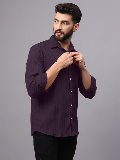 Finivo Fashion MenS Casual Button Down Shirts Long Sleeve Linen Shirt Fashion Textured Beach Summer Shirts Purple