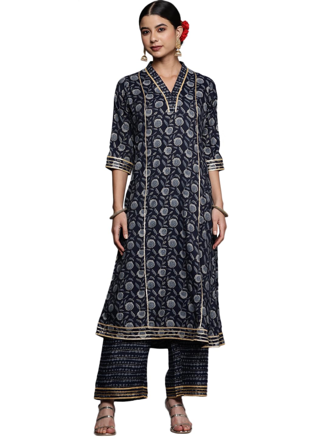 Libas Blue Printed Rayon A-Line Kurta