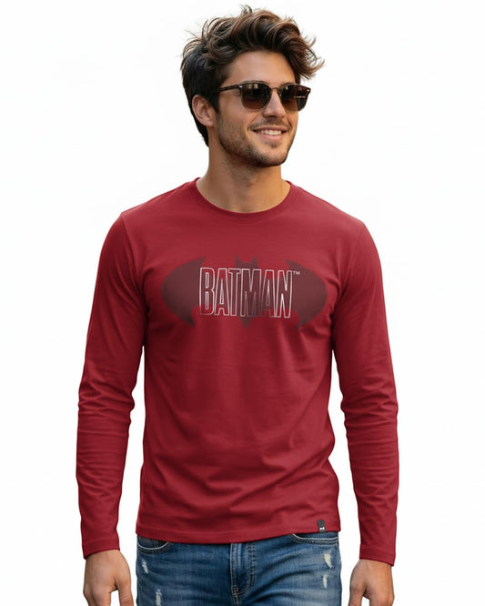 Bewakoof Official Dc Merchandise Batman MenS Graphic Print Regular Fit Full Sleeve Round Neck Pure Cotton T-Shirt_689736_Red_3X