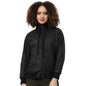 Campus Sutra Women Black Puffer Regular Fit Bomber Jacket For Winter Wear | Standing Collar | Full Sleeve | Zipper | Casual Jack