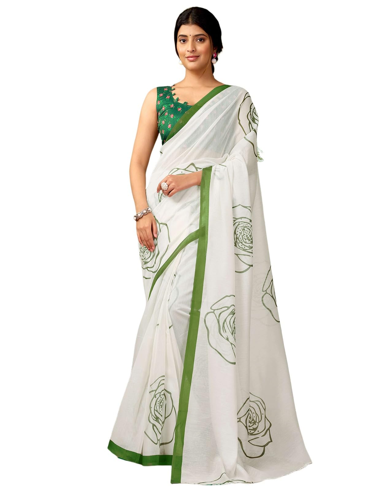 Satrani WomenS Chanderi Cotton Printed Ready To Wear One Minute Pre Pleated Readymade Saree With Unstitched Blouse Piece (32Rs3