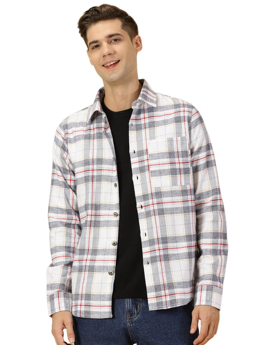 Thomas Scott Mens Checkered Slim Fit Shirt (TS1175_Off White