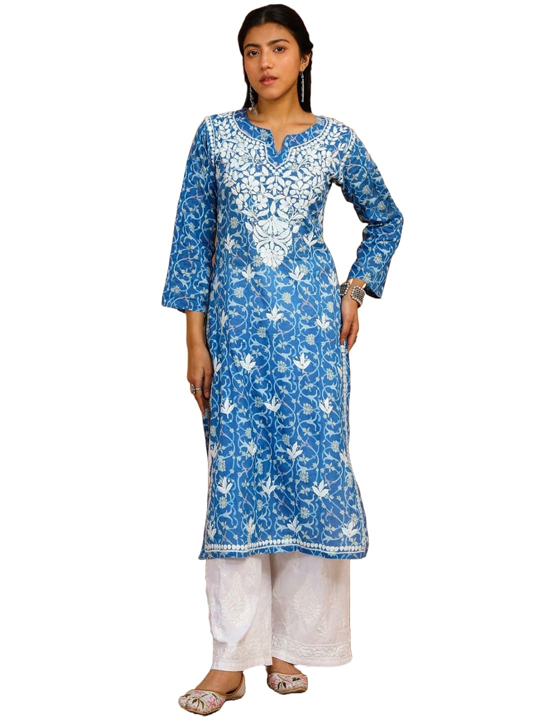 ANNI DESIGNER Women s Rayon Kurta Regular Fit, Blue, Medium