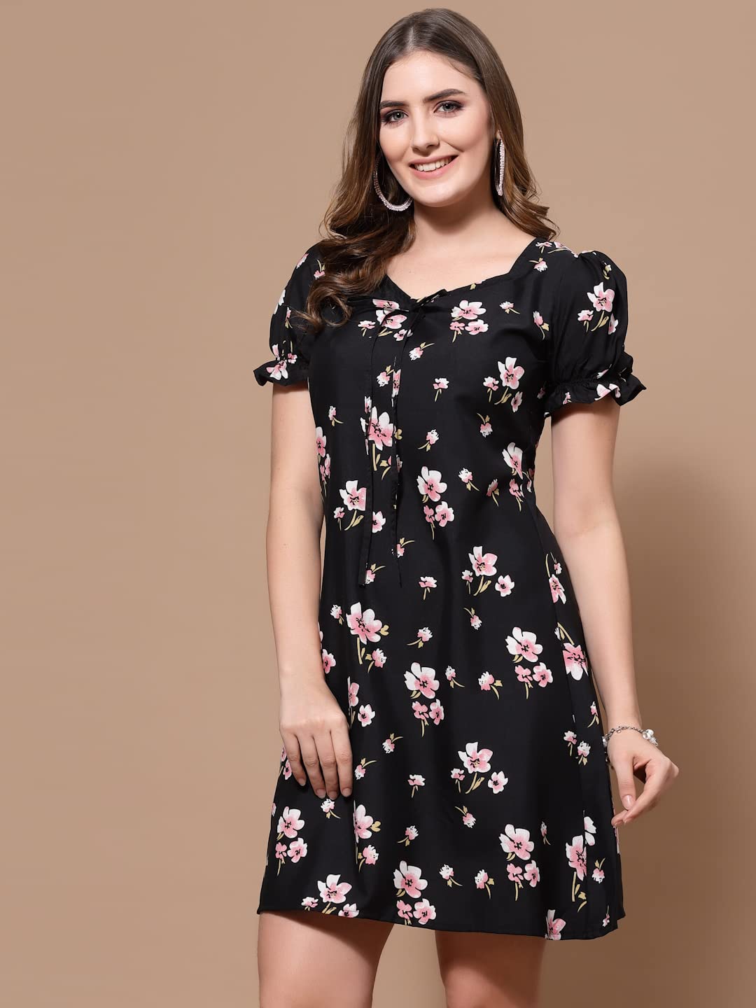 Oomph! Dress For Women Stylish| Summer Vacation Style |Floral Print Puff Sleeve Dress | Lightweight Flared Maxi For Casual & Hol
