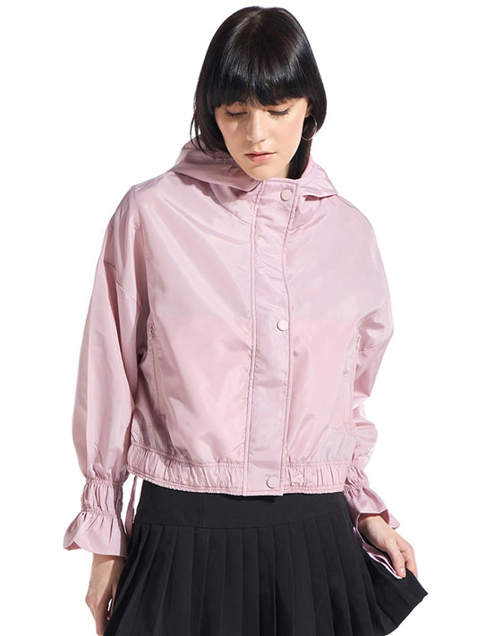 Bewakoof WomenS Solid Oversized Fit Full Sleeve Hooded Nylon Jacket_640980_Orange_2Xl
