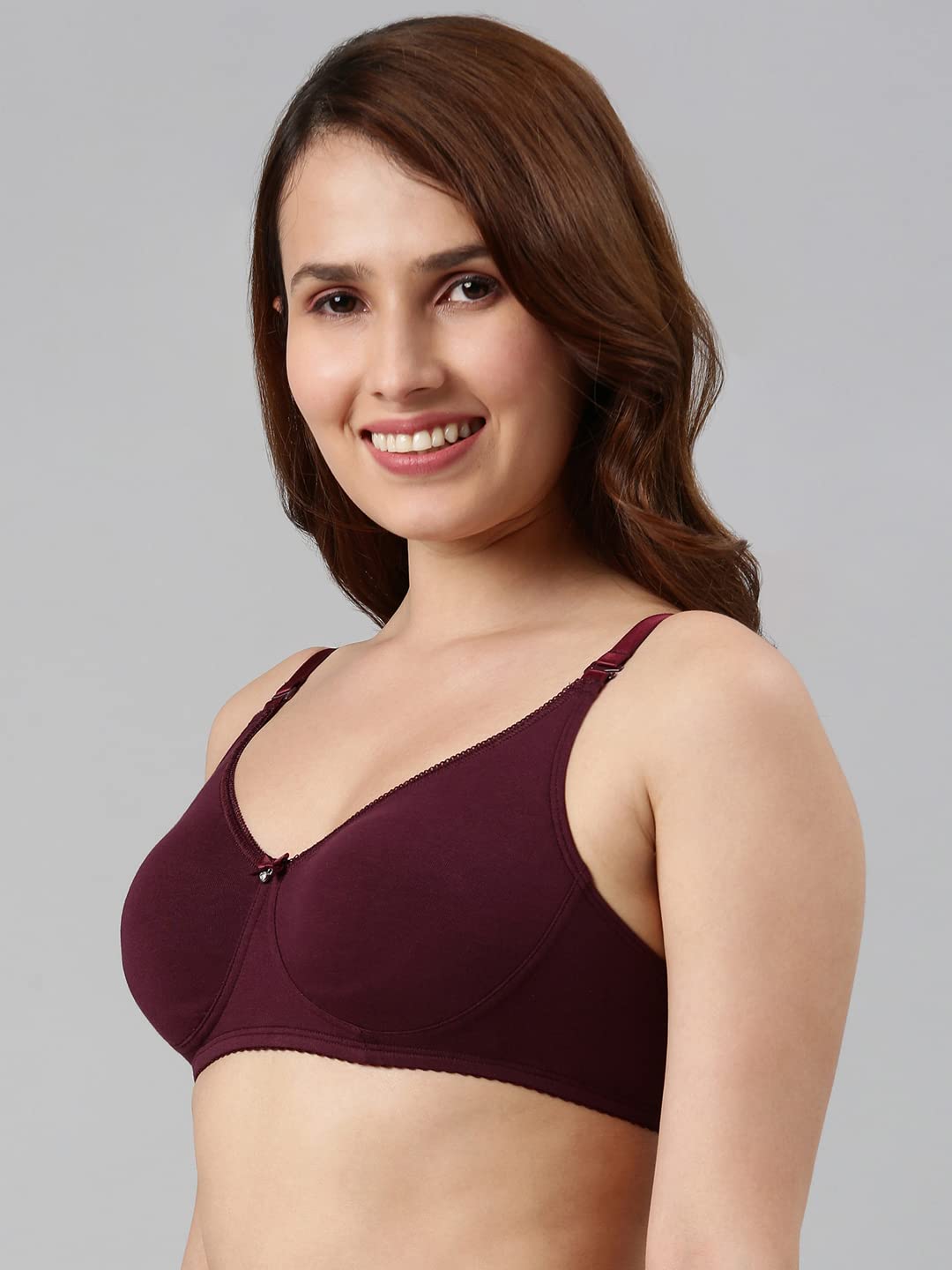 Enamor Womens Cotton Non Padded Wire Free T-Shirt Bra Grape Wine