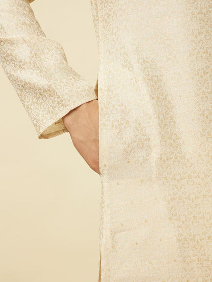 Manyavar Mens Beige Art Silk Kurta Pyjama Set