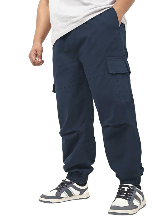 Bewakoof Mens Solid Oversized Fit Twill Plus Size Cargo Jogger Pants_648630_Blue_38