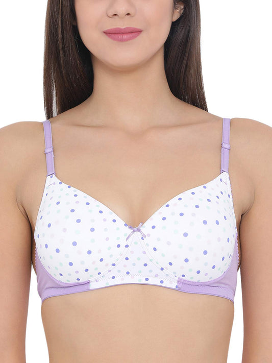 Clovia WomenS Padded Non-Wired Polka Print T-Shirt Bra (Br1486P15_Purple_36B)