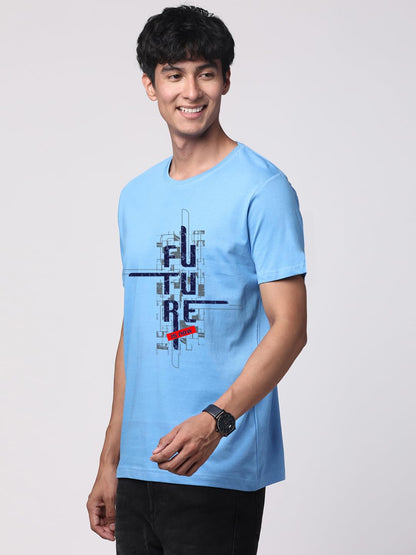 ADRO Men's Graphic Printed 100% Cotton T-Shirt - Regular Fit, Printed T-Shirts for Men (RN24-FTR-SK_Sky Blue)