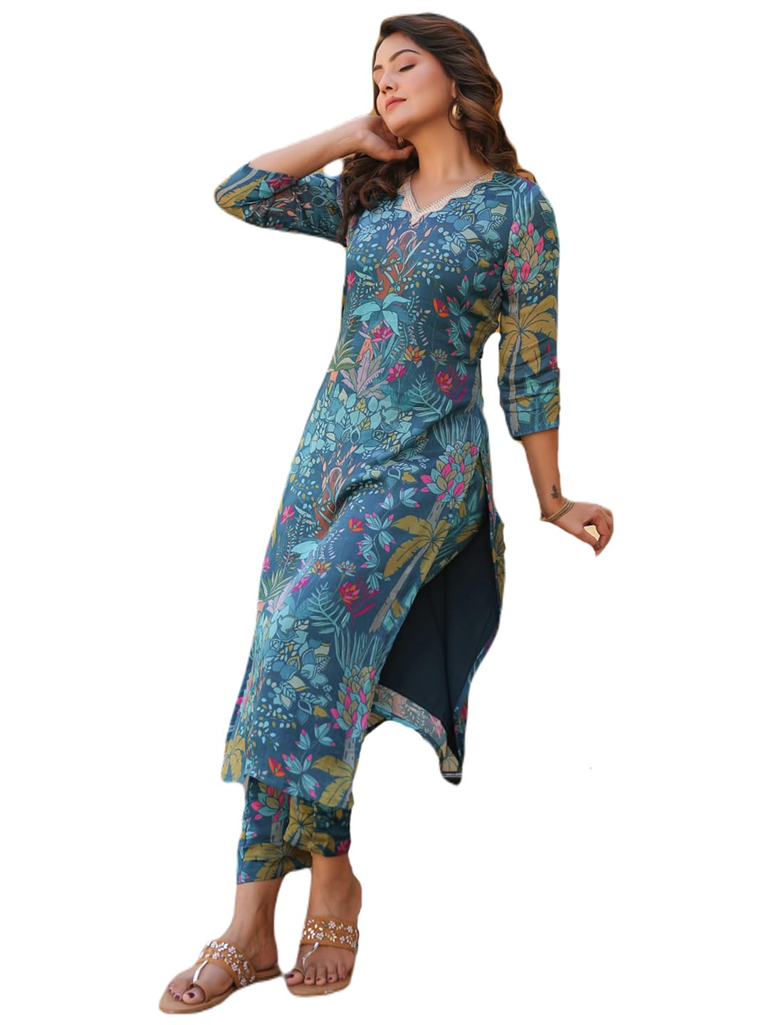 ANNI DESIGNER Women's Rayon Floral Kurta & Pant