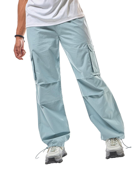 Bewakoof MenS Solid Oversized Fit Cotton Cargo Parachute Pants_629278_Blue_S