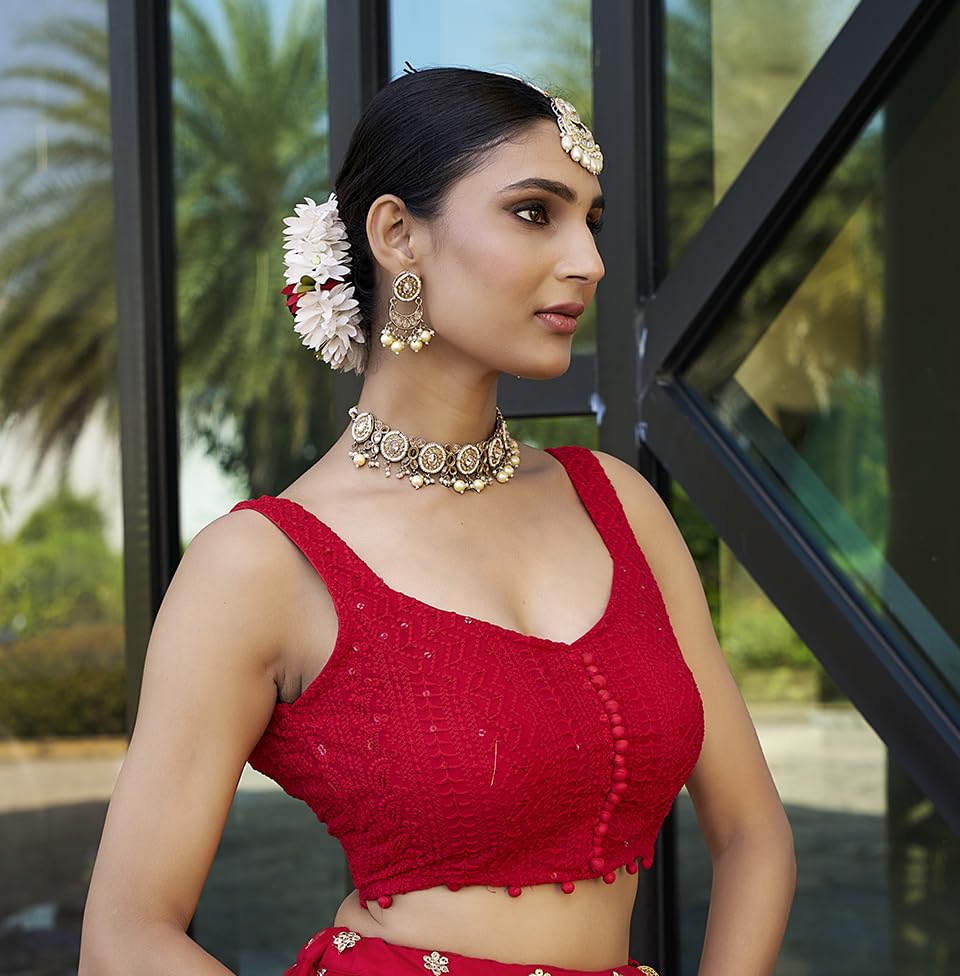 Pujia Mills Womens Readymade Fancy Blouse Embroidery Lucknowi Work Sequence Work Indian Ethnic Designer Sleeveless Blouse Ready
