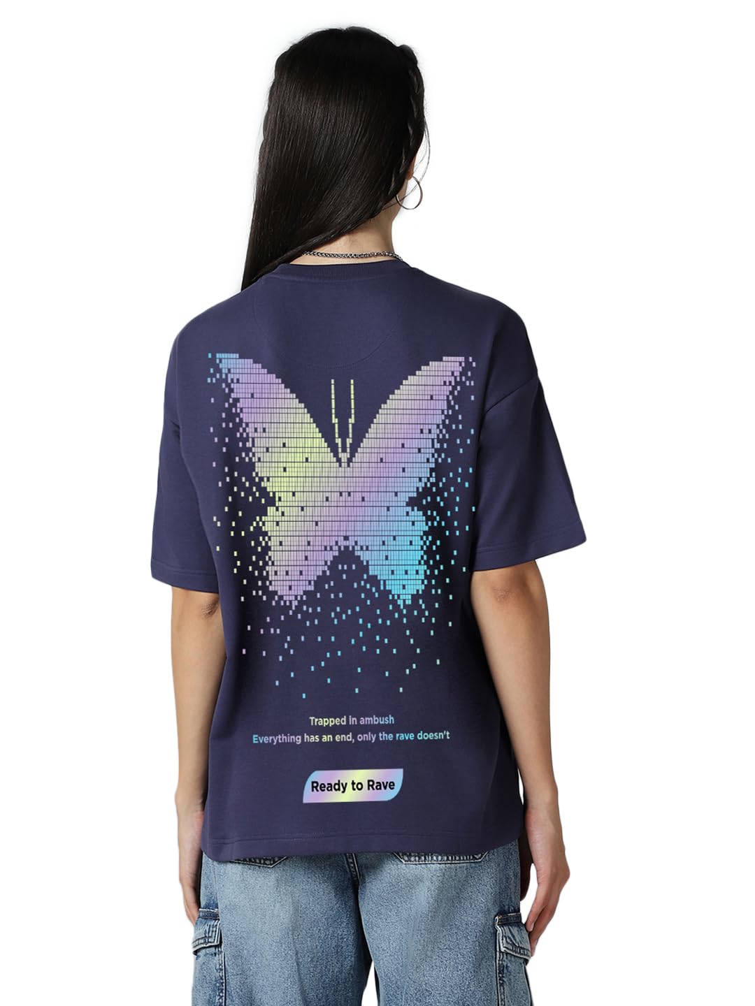 Bewakoof Heavy Duty 1.0 Womens Graphic Print Oversized Fit Half Sleeve Round Neck Terry T-Shirt_637244_Blue_XS