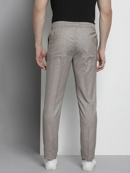 The Indian Garage Co Men Regular Fit Self Design Mid-Rise Stretchable Jogger Trousers Light Grey