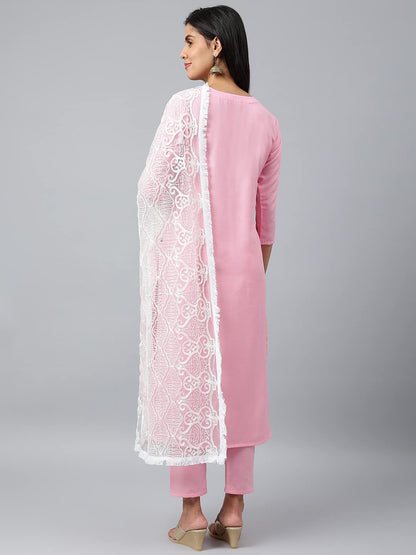 ANNI DESIGNER Women's Cotton Blend Embroidered Regular Kurta with Pant & Dupatta