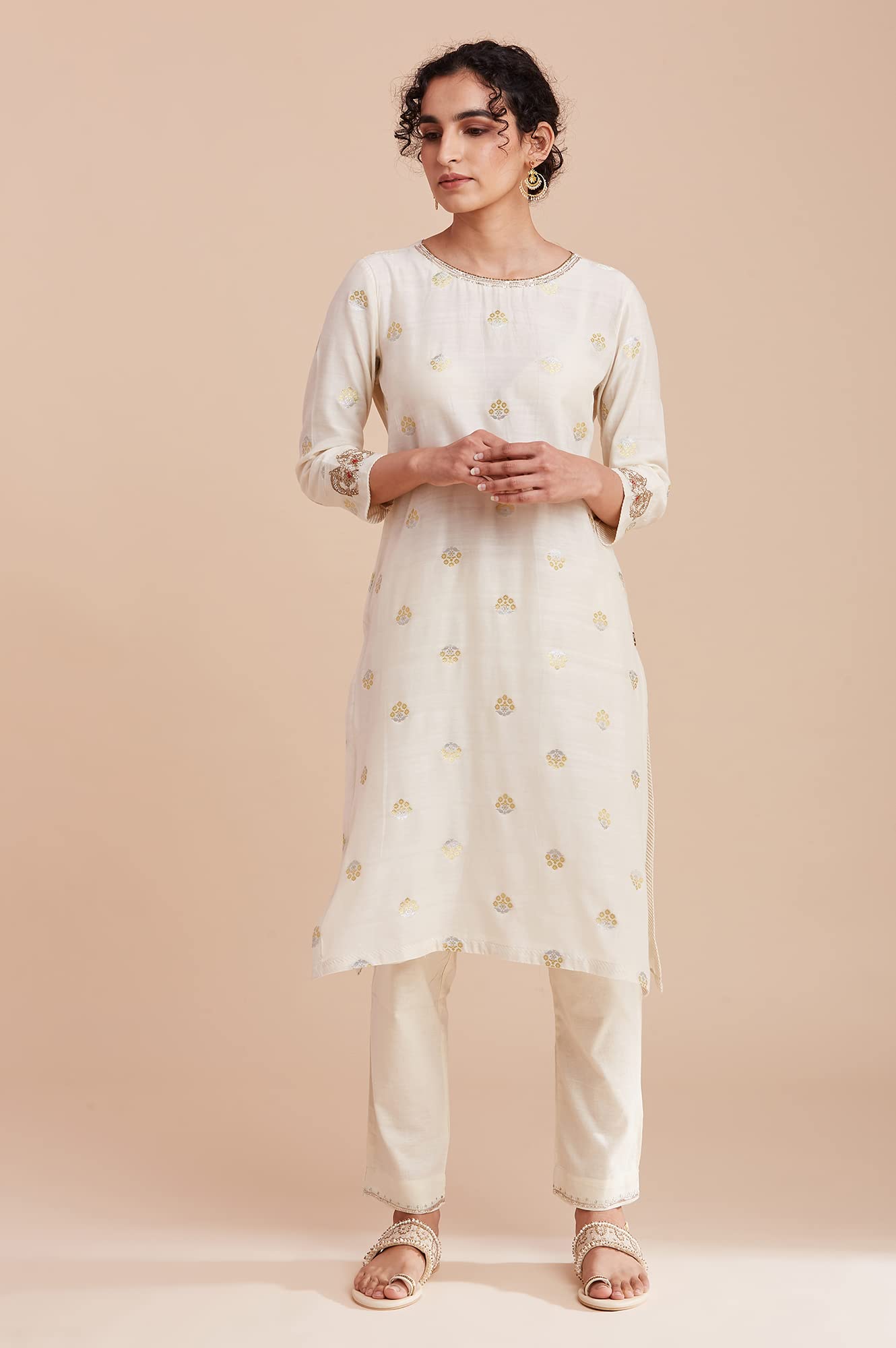 W for Woman Women Round Neck Kurta Y/D 42 L 3/4Th SLV