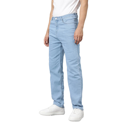 KOTTY Mens Cotton Lycra Blend Relaxed Fit Mid Rise Jeans Light Blue
