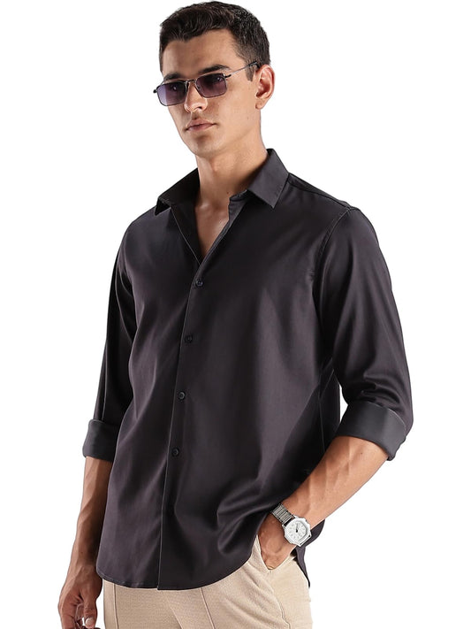 ADRO Mens Slim Fit Solid Casual Shirts | Plain Satin Evening Shirt | Stylish Office or Party Shirt | All Day Fresh Spread Colla