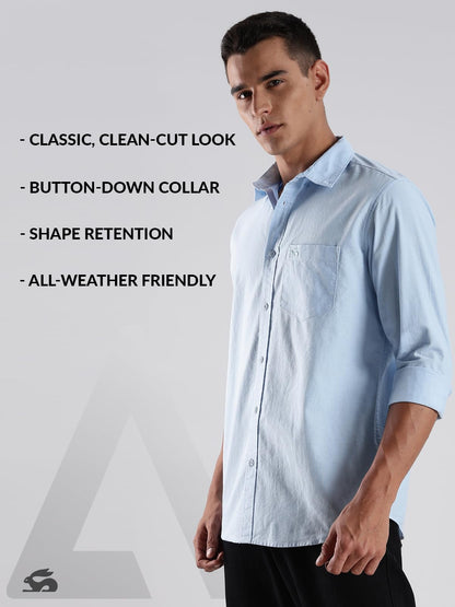 ADRO Mens Cotton Full Sleeve Regular Fit Casual Solid Shirt (Regular Fit | Solid Oxford Blue Shirt | All Day Fresh) | SH25-OXFD